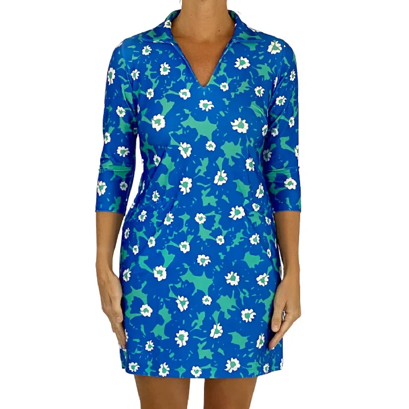 Rockport Dress In Watercolor Floral Royal Aqua Tides