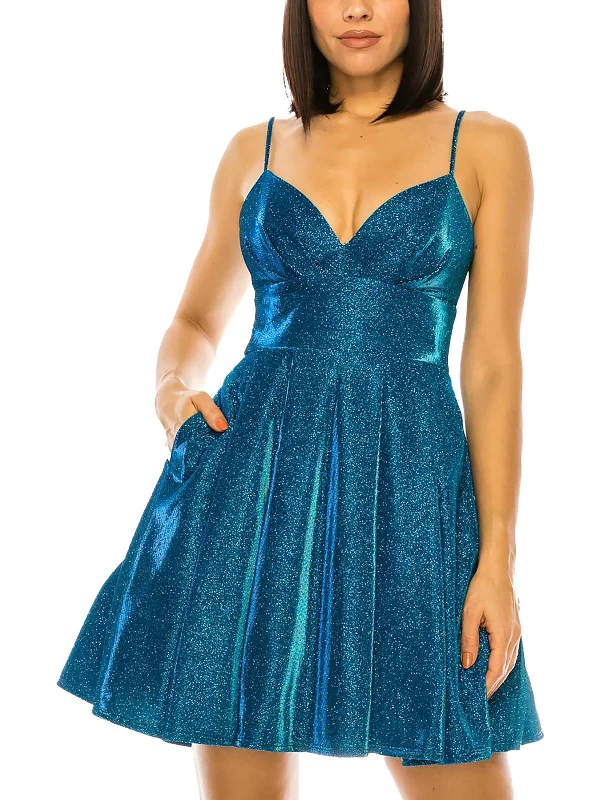 Juniors Womens Glitter Mini Cocktail and Party Dress