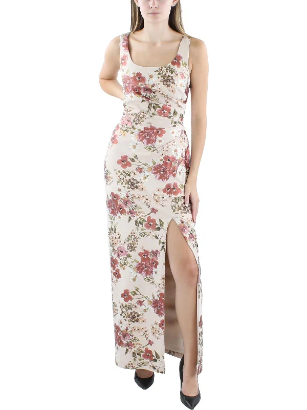 Womens Floral Print Maxi Evening Dress