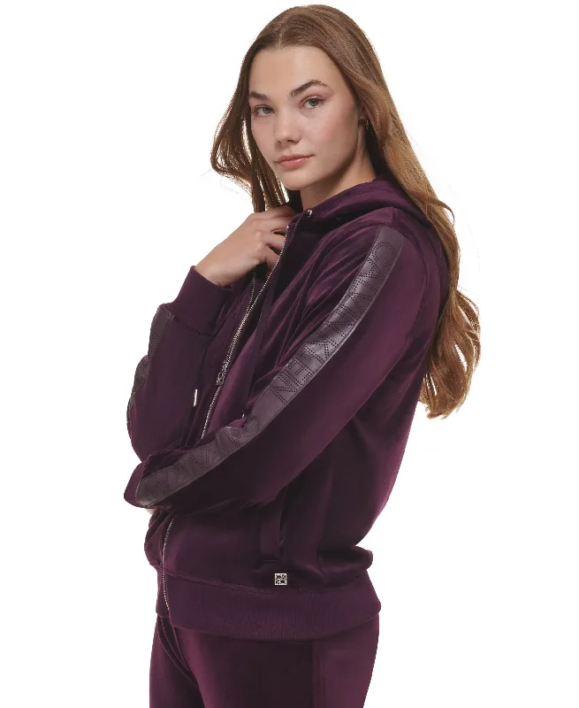 Women's Faux Leather Trim Velour Hoodie