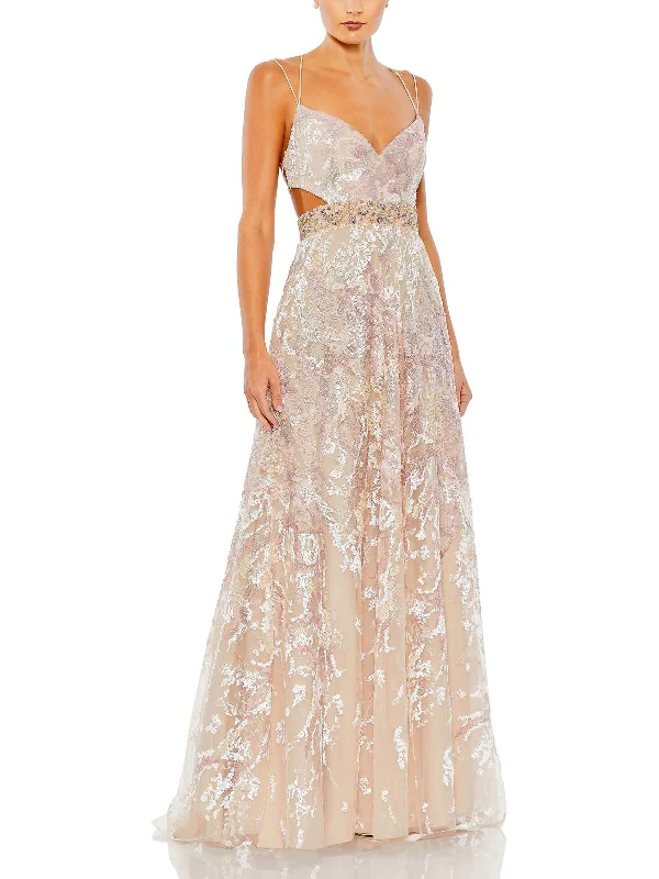 Womens Embellished Cut-Out Evening Dress