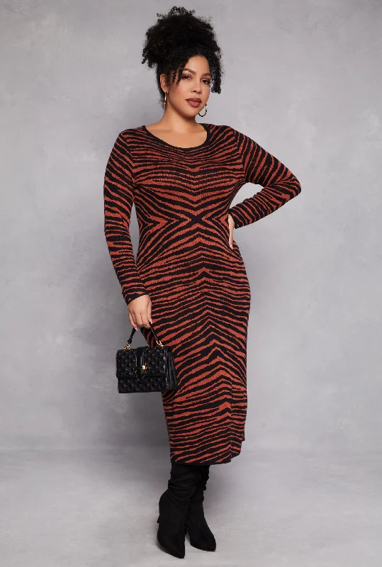 Plus Size Almost Famous Zebra Print Sweater Dress