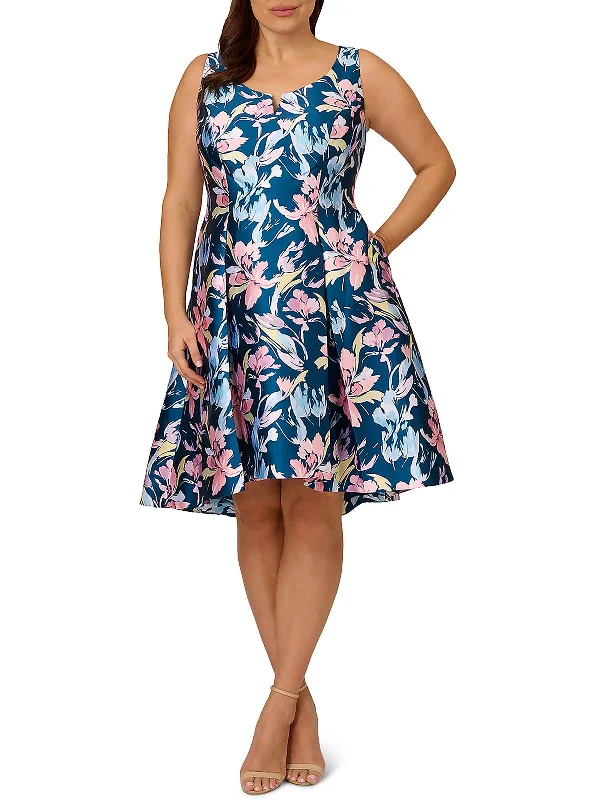 Plus Womens Floral Print Knee Length Fit & Flare Dress