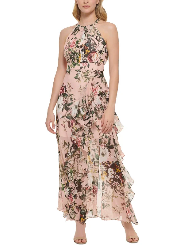 Petites Womens Floral Print Polyester Maxi Dress