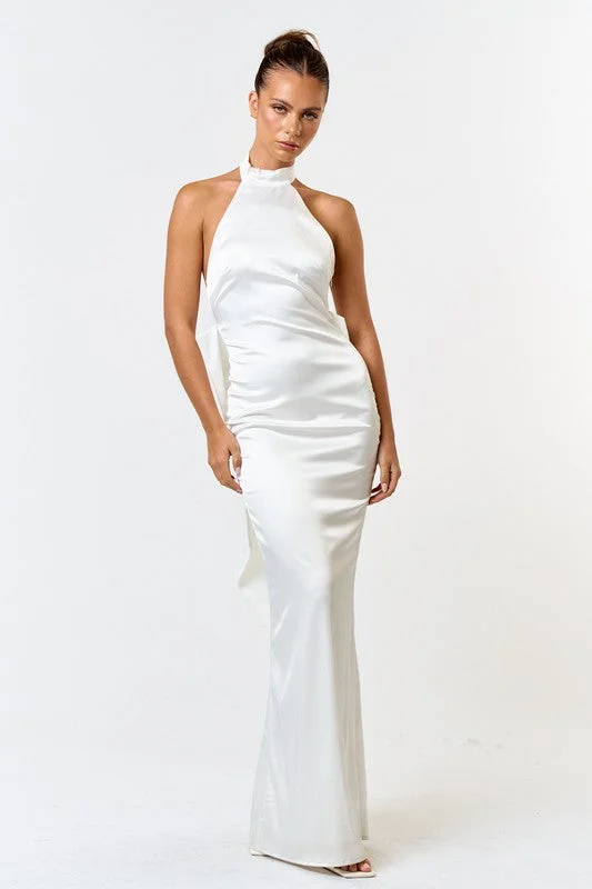 Vow Factor Halter Neckline White Maxi Dress