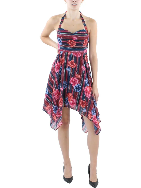 Womens Floral Print Handkerchief Hem Fit & Flare Dress