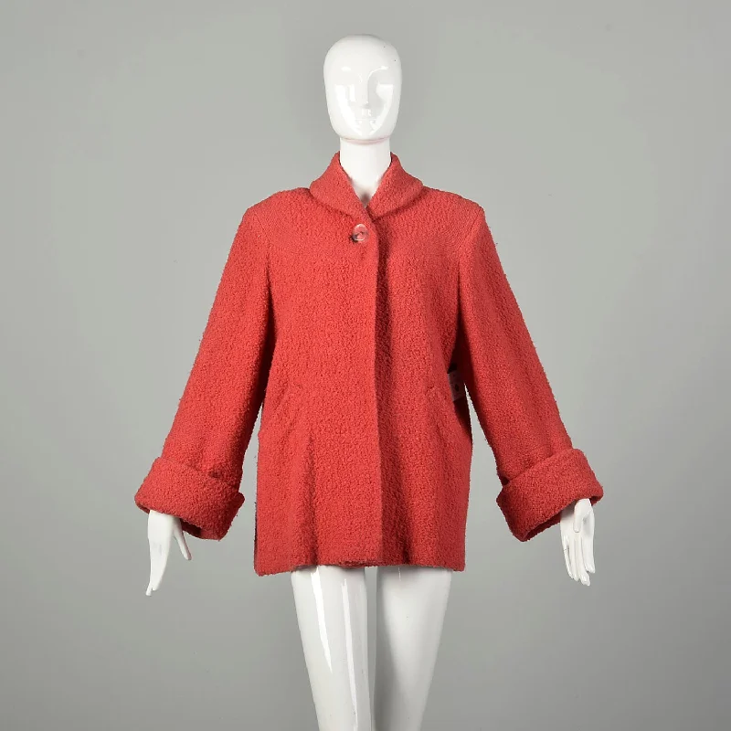 Medium 1950s Coat Red Wide Cuff Boucle Wool Rockabilly Swing Jacket