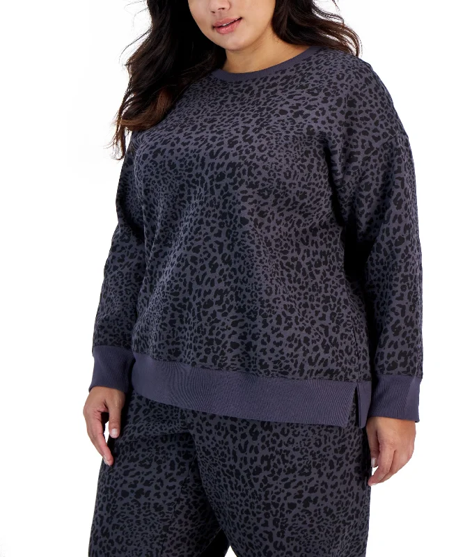 ID Ideology Plus Size Cheetah Print Crewneck Pullover Sweatshirt