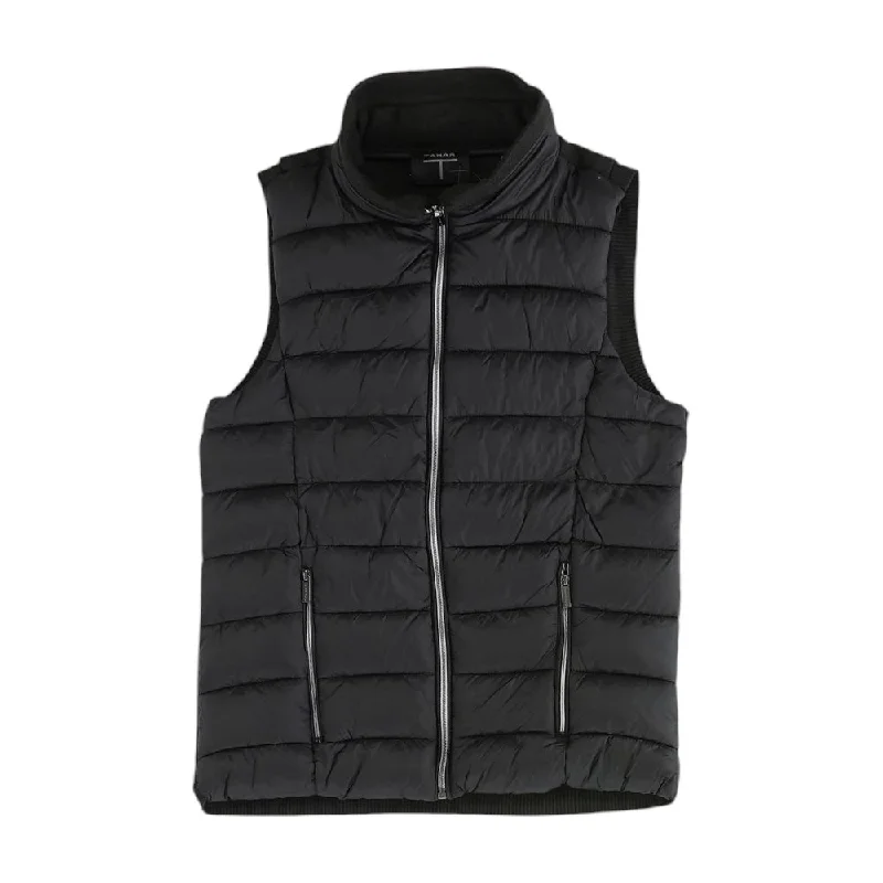 Black Solid Puffer Vest