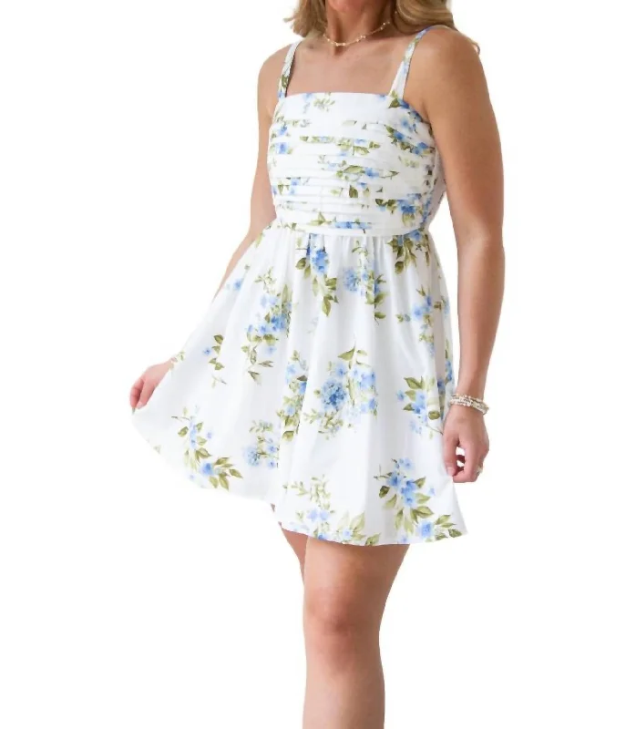 Floral Pleated Babydoll Sundress In Blue