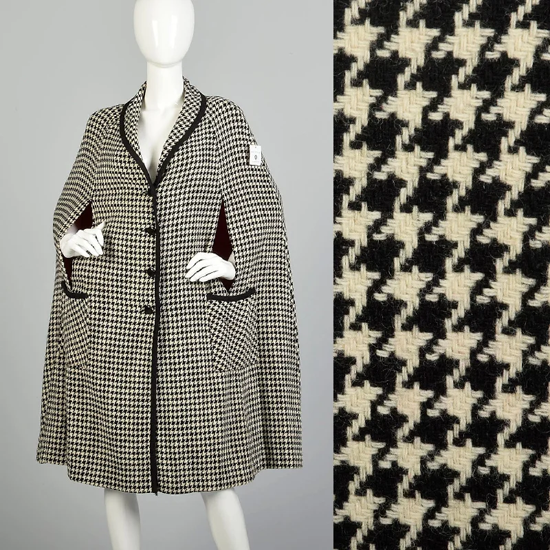 XXS 1960s Neusteters Houndstooth Cape Woven Winter Outerwear Shawl Collar Pockets