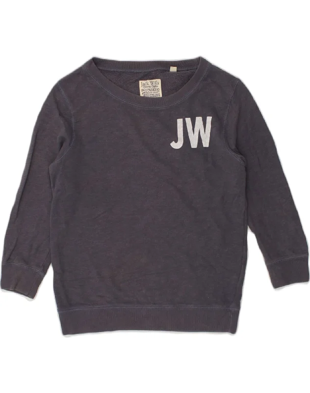 JACK WILLS Womens Graphic Sweatshirt Jumper UK 10 Small Grey Cotton