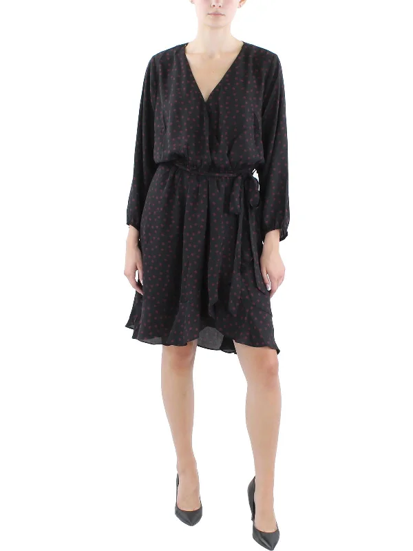 Womens Faux Wrap Midi Fit & Flare Dress