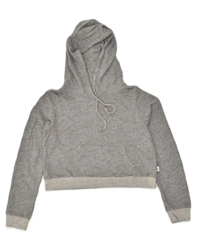 ABERCROMBIE & FITCH Womens Crop Hoodie Jumper UK 16 Large Grey