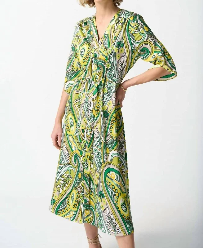 Satin Paisley Print Shirt Dress In Vanilla/multi