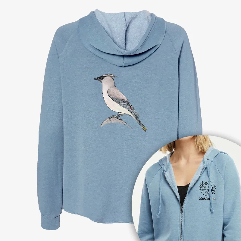 Vibrant Cedar Waxwing - Bombycilla cedrorum - Women's Cali Wave Zip-Up Sweatshirt