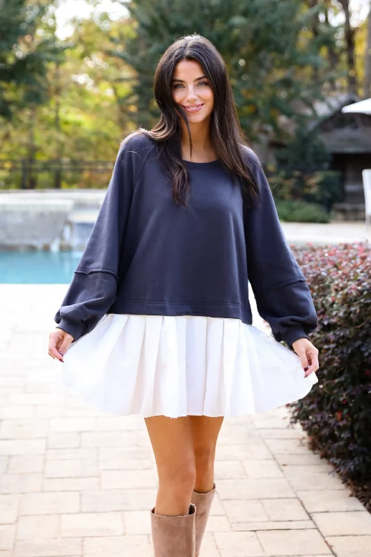 Contemporary Comfort Navy Sweatshirt Dress