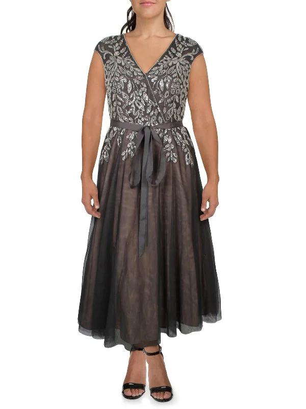 Womens Embellished Mesh Cocktail And Party Dress