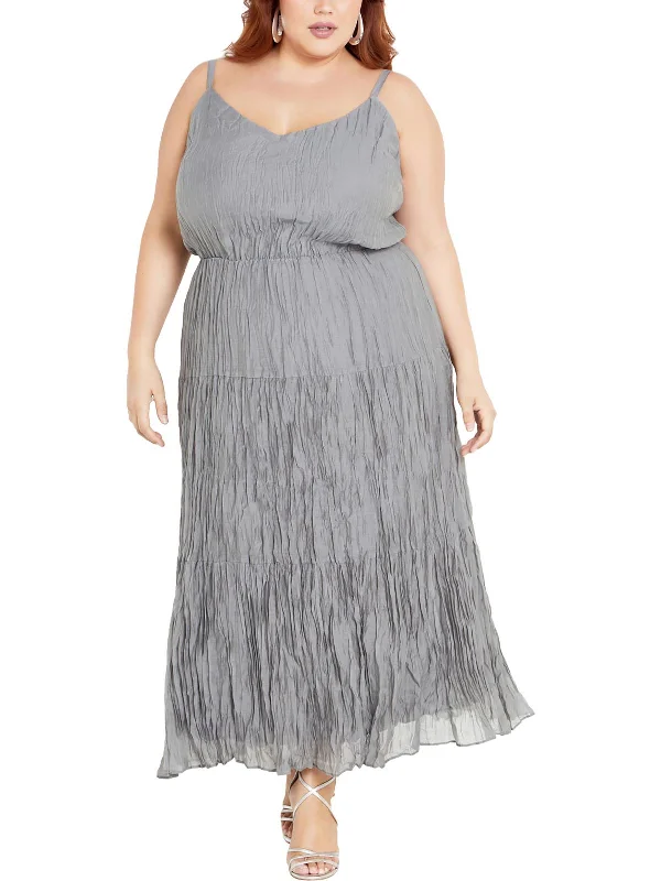 Plus Womens Long Pleated Maxi Dress