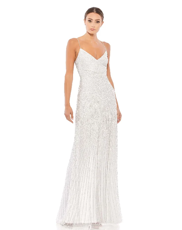 White Sequin Spaghetti Strap Gown