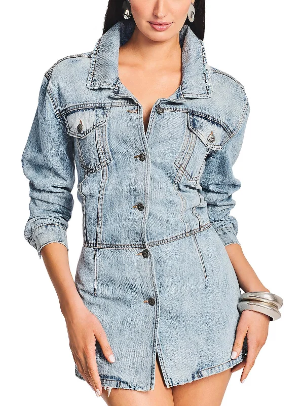 Laura Womens Denim Distressed Shirtdress