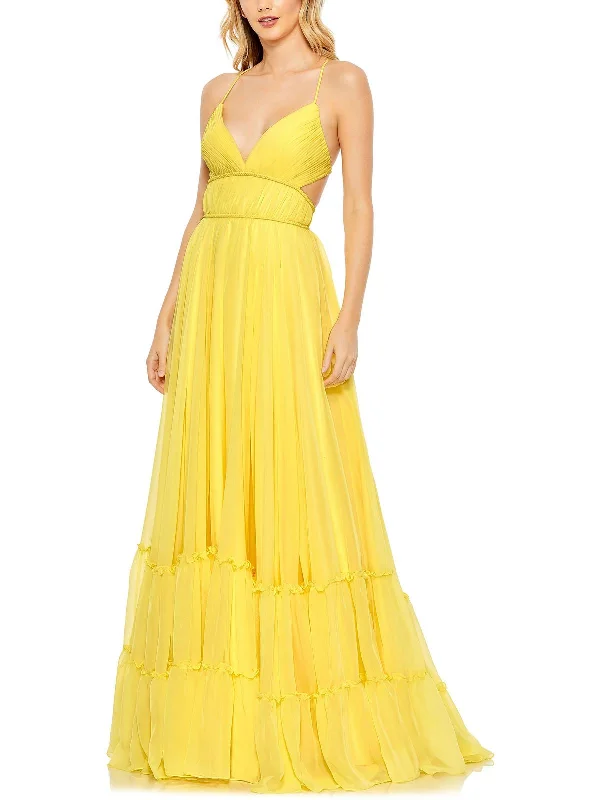 Womens Chiffon Cut-Out Evening Dress