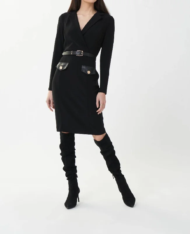 Wrap Front Dress In Black