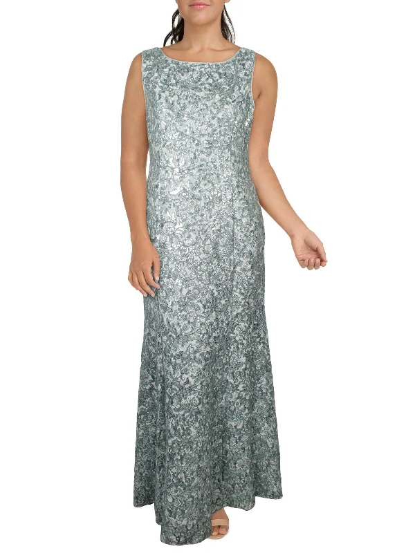 Womens Sequined Lace Evening Dress