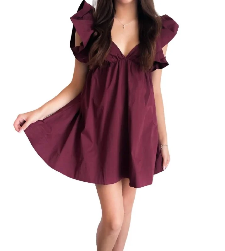 Starburst Poplin Dress In Maroon