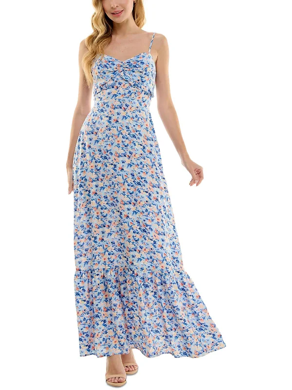 Juniors Womens Long Floral Print Maxi Dress