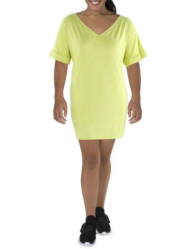 Plus Womens V-Neck Mini T-Shirt Dress