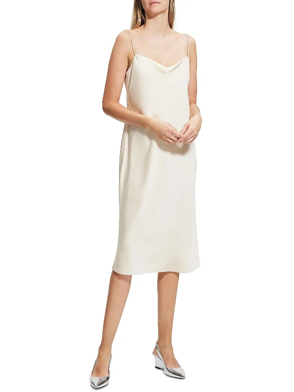 Womens Satin Midi Slip Dress