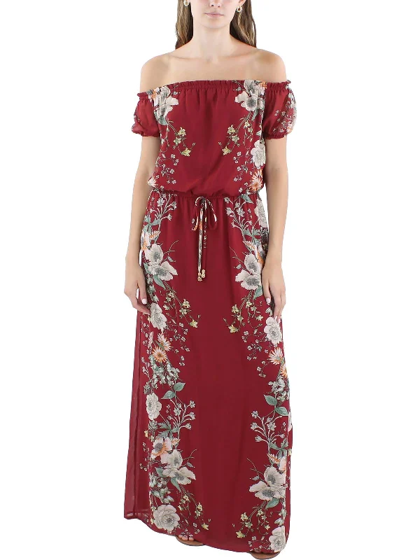 Juniors Womens Chiffon Floral Print Maxi Dress