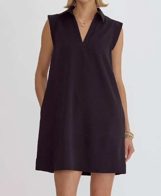 Collared Tank Dress In Black