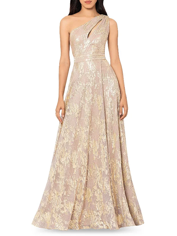 Womens Floral Metallic Evening Dress