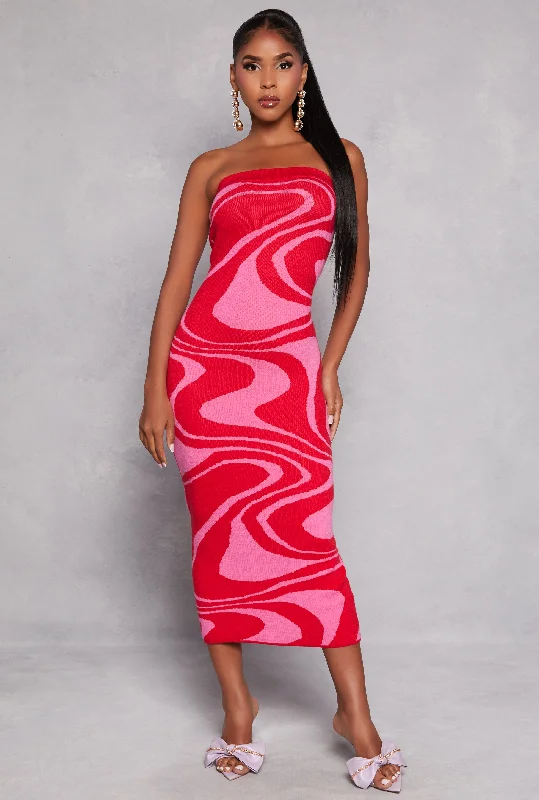 Swirl Print Tube Sweater Dress