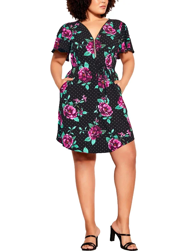 Plus Womens Above Knee Polka Dot Shift Dress