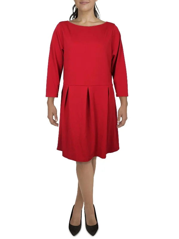 Womens Pleated Knee-Length Fit & Flare Dress