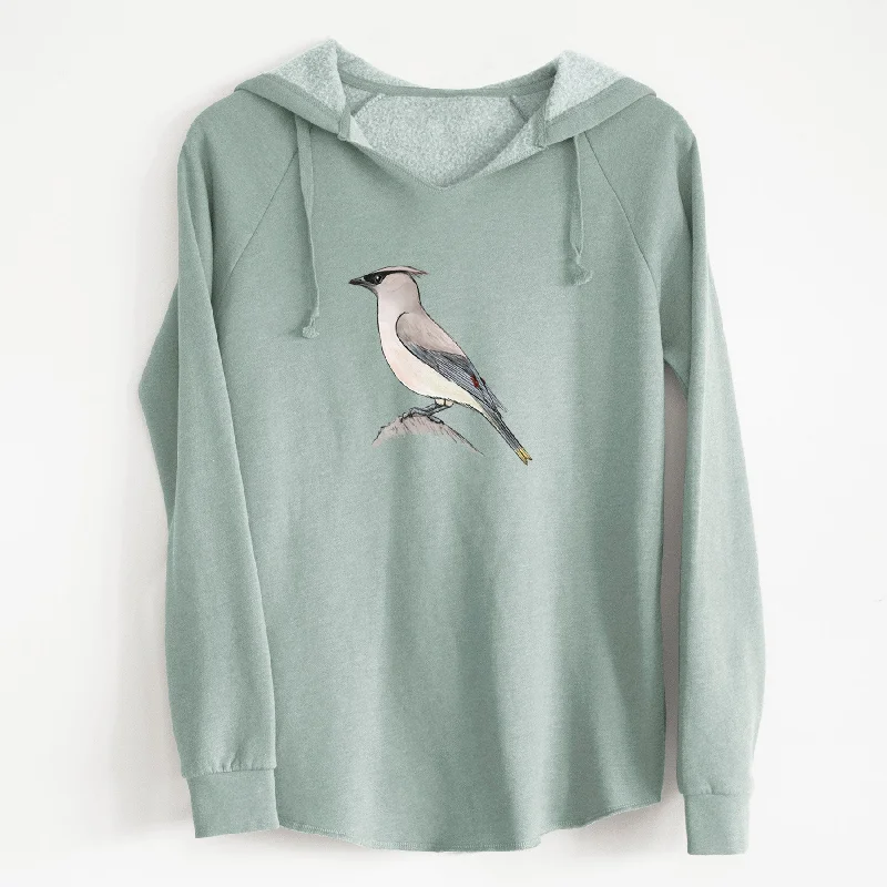 Vibrant Cedar Waxwing - Bombycilla cedrorum - Cali Wave Hooded Sweatshirt