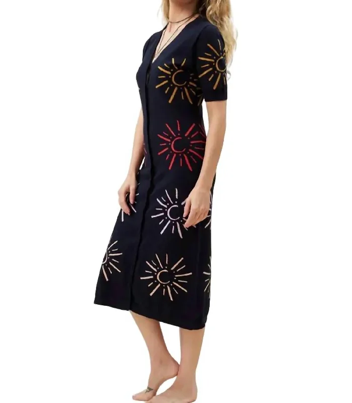 Sun Jacquard Button Front Dress In Navy Multi