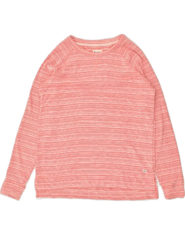 CHAMPION Womens Tall Sweatshirt Jumper UK 16 Large Pink Striped Cotton