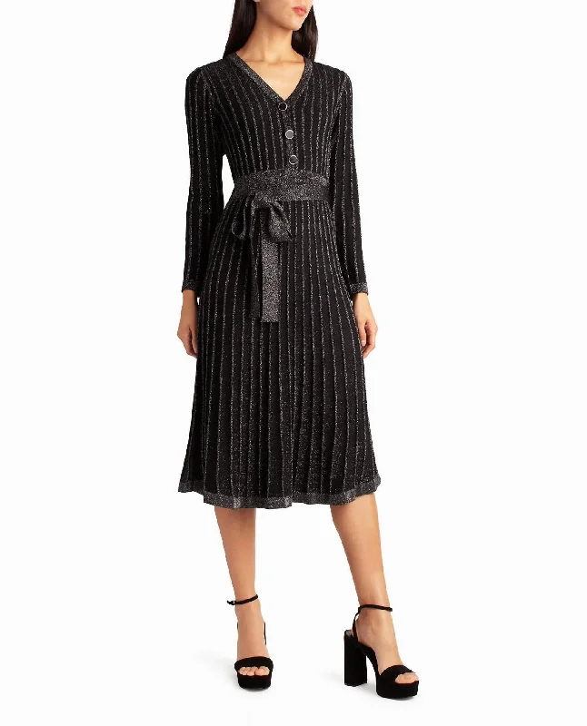 Knit Fit And Flare Valentina Dress In Very Black Lurex