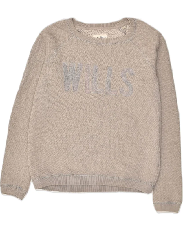 JACK WILLS Womens Oversized Graphic Sweatshirt Jumper UK 8 Small Grey