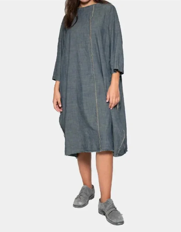 Biat Neck Seams Dress In Denim