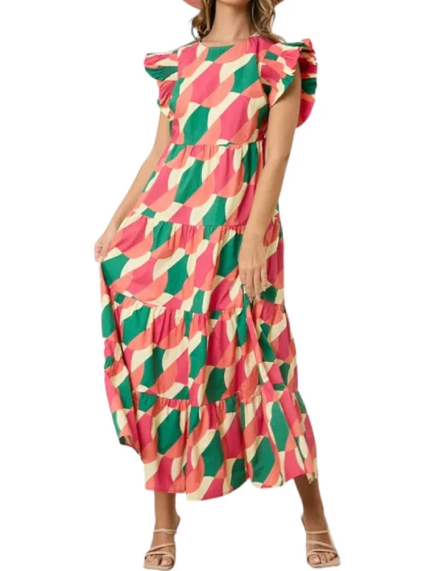 Slice Of Summer Midi Dress In Green And Coral