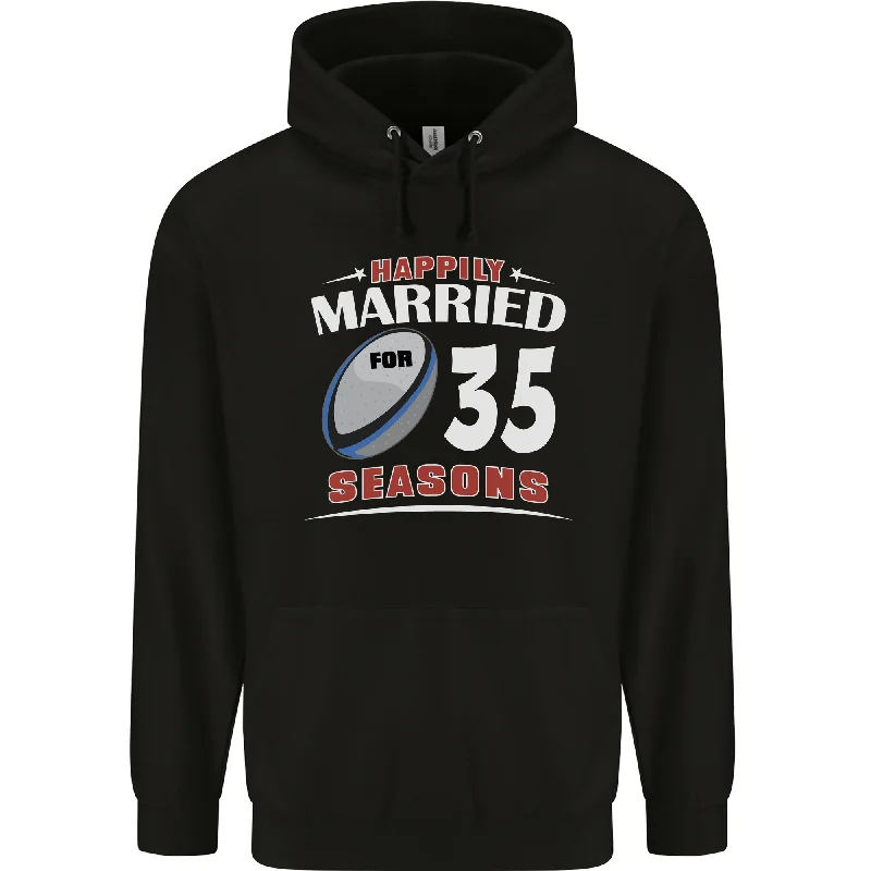 35 Year Wedding Anniversary 35th Rugby Mens 80% Cotton Hoodie