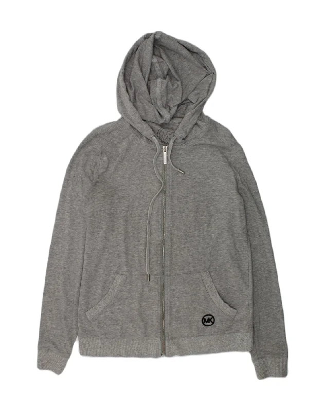 MICHAEL KORS Womens Zip Hoodie Sweater UK 6 XS Grey Cotton