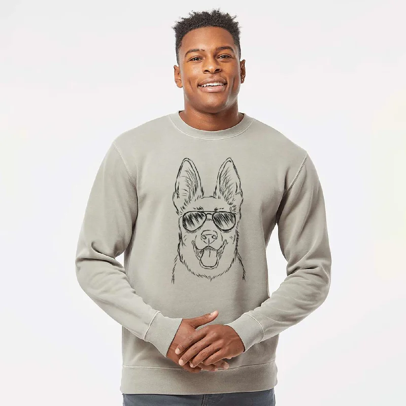 Aviator Brutus the German Shepherd - Unisex Pigment Dyed Crew Sweatshirt