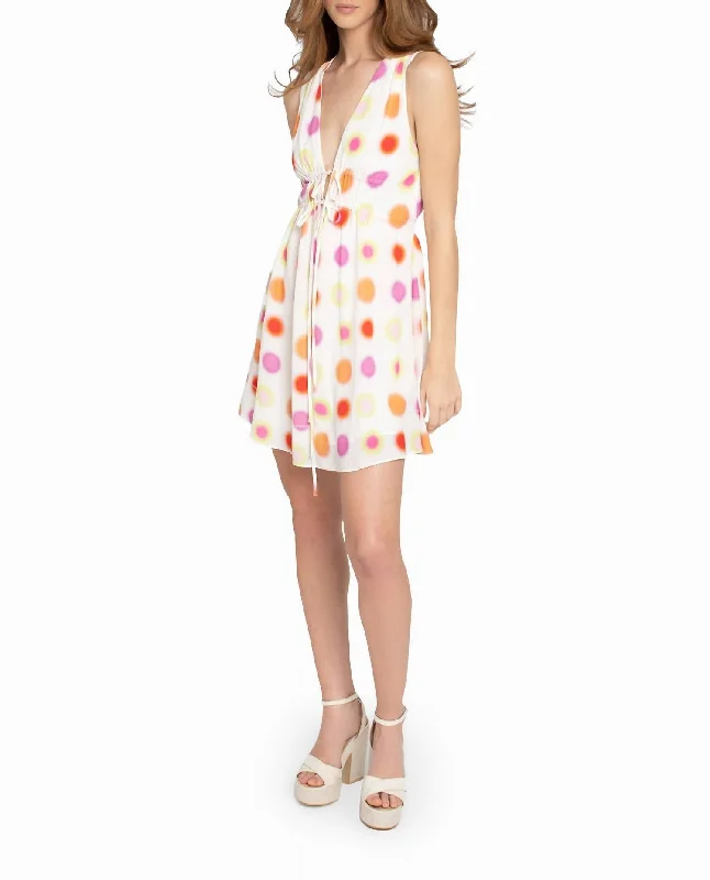 Radiant Aura Silk Mini Dress In White Aura Dot